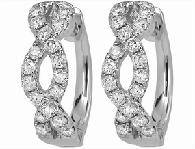 18K White Gold 15mm Round Contemporary Natural Diamonds Hoop Earrings