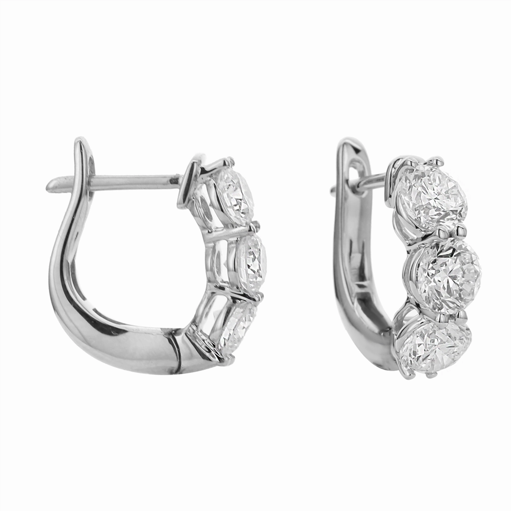 18K White Gold 15mm Round Huggie Natural Diamonds Hoop Earrings