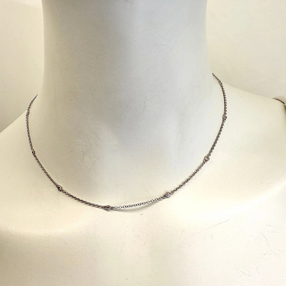 18K White Gold 16" Necklace with 13 Round Bezel Set Diamonds
