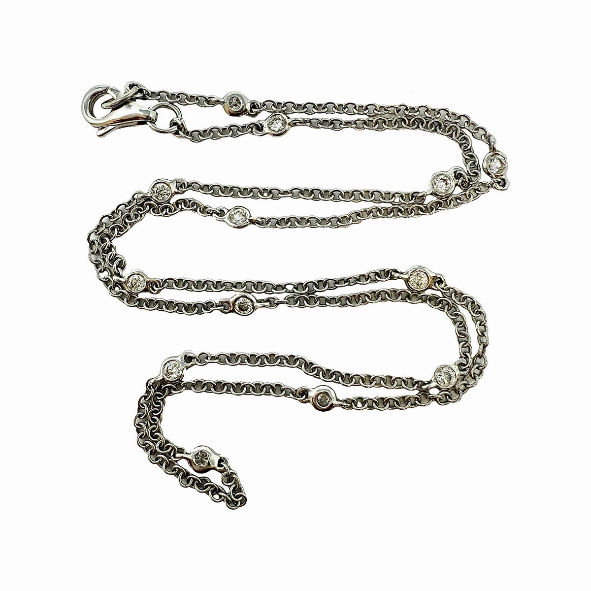 18K White Gold 16" Necklace with 13 Round Bezel Set Diamonds