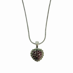 18K White Gold Chain Necklace with 14K Heart Shaped Pendant with Rubies