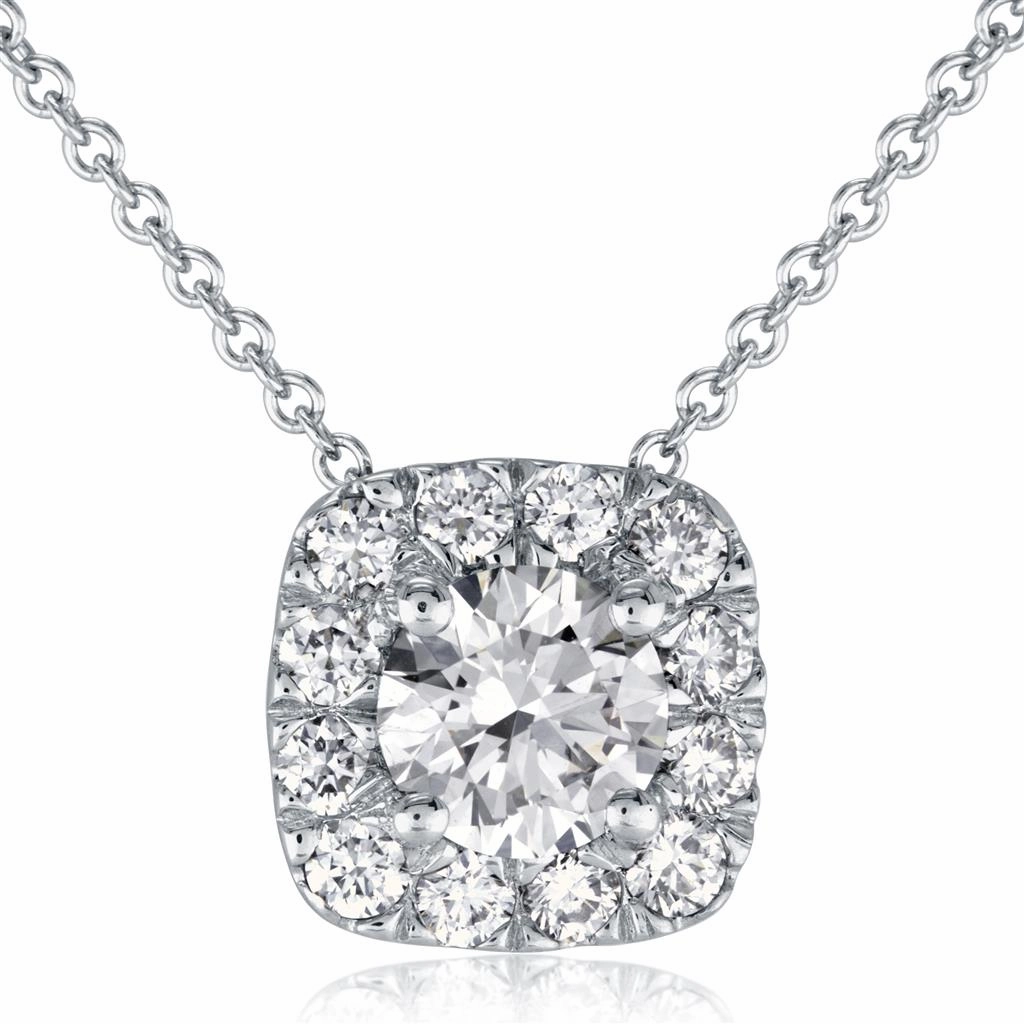 18K White Gold Fire & Ice Diamond Halo Pendant