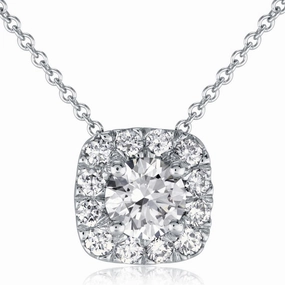 18K White Gold Fire & Ice Diamond Halo Pendant