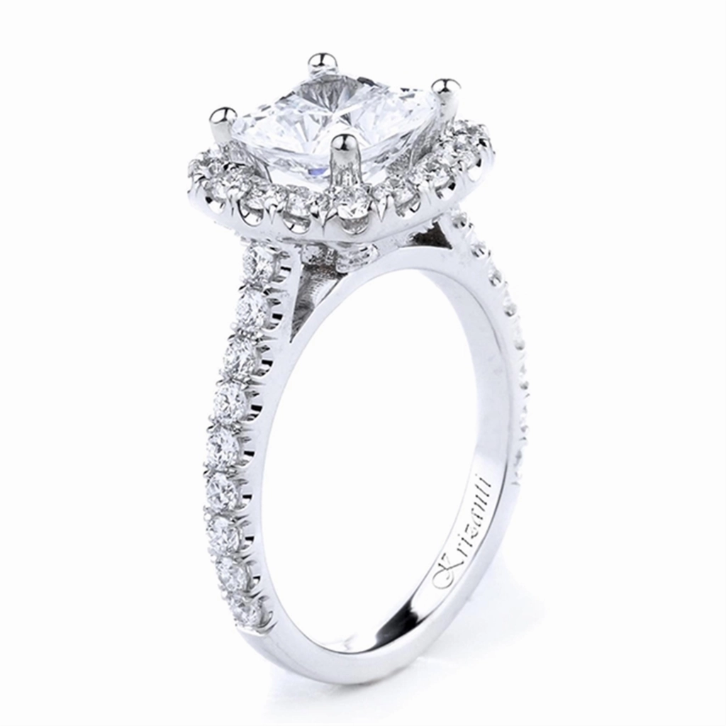 18K White Gold Halo Cushion Diamond Engagement Ring