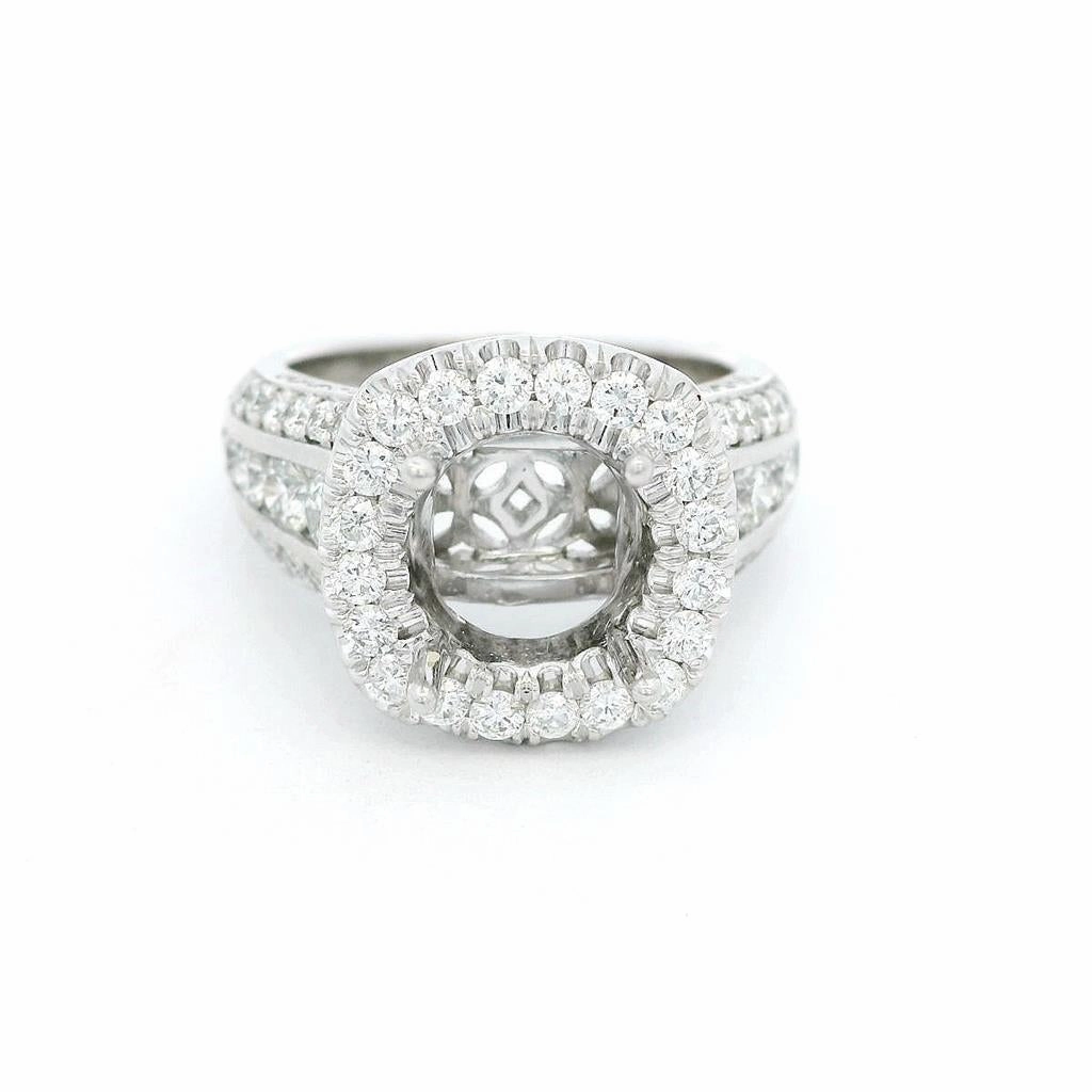 18K White Gold Halo Round Natural Diamonds Natural Diamonds Engagement Ring