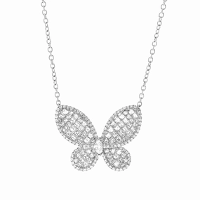 18K White Gold Natural Diamonds Butterfly Necklace