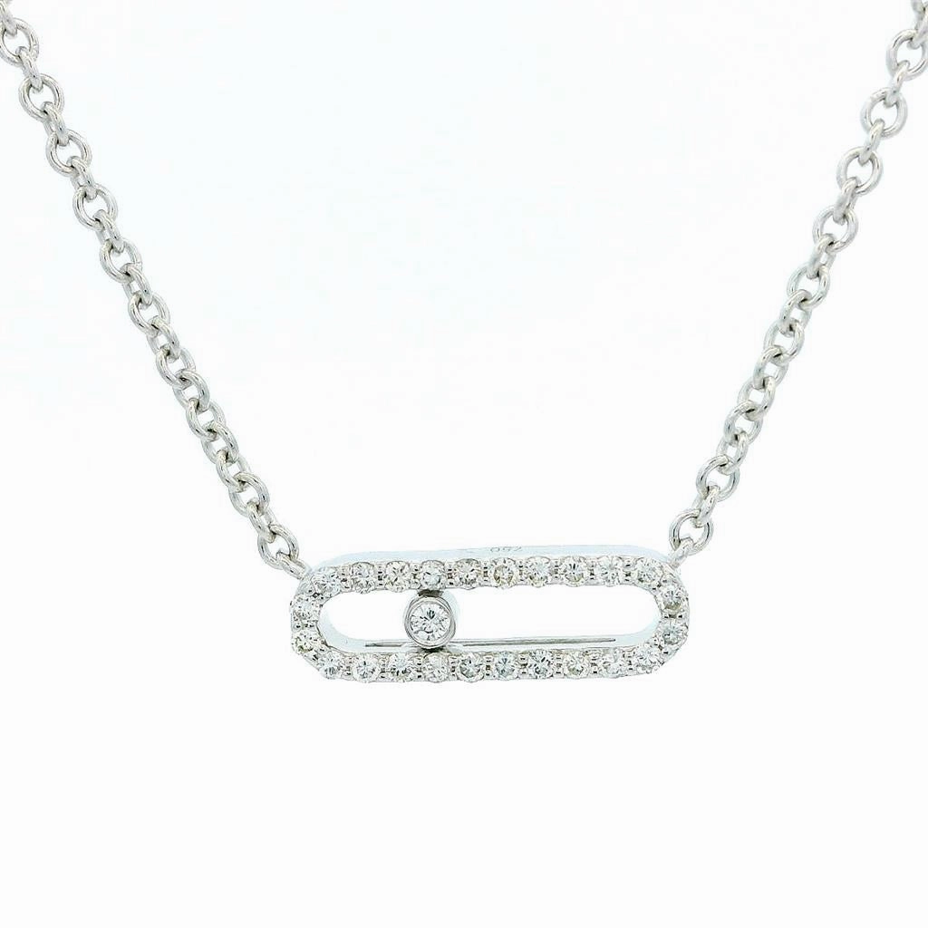 18K White Gold Natural Sliding Diamonds Bar Necklace