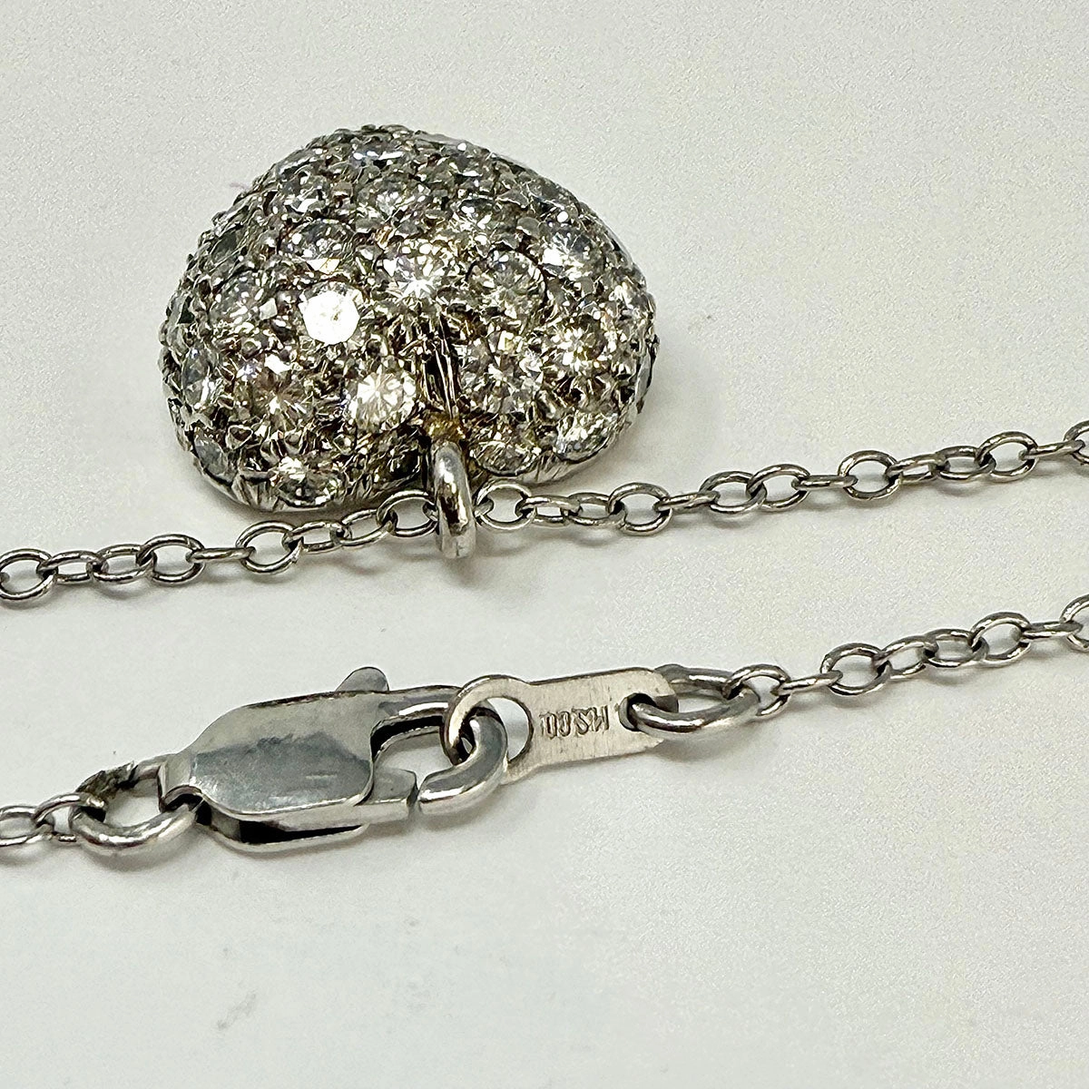 18K White Gold Necklace Diamond with Diamond Heart Pendant