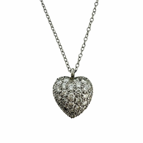 18K White Gold Necklace Diamond with Diamond Heart Pendant