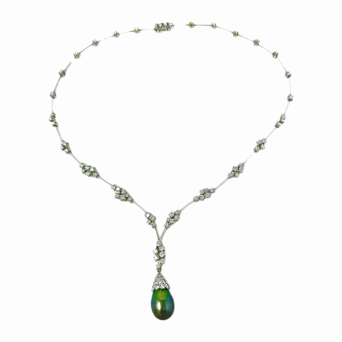 18K White  Gold Necklace with Detachable Black Tahitian Pearl and 71 Diamonds