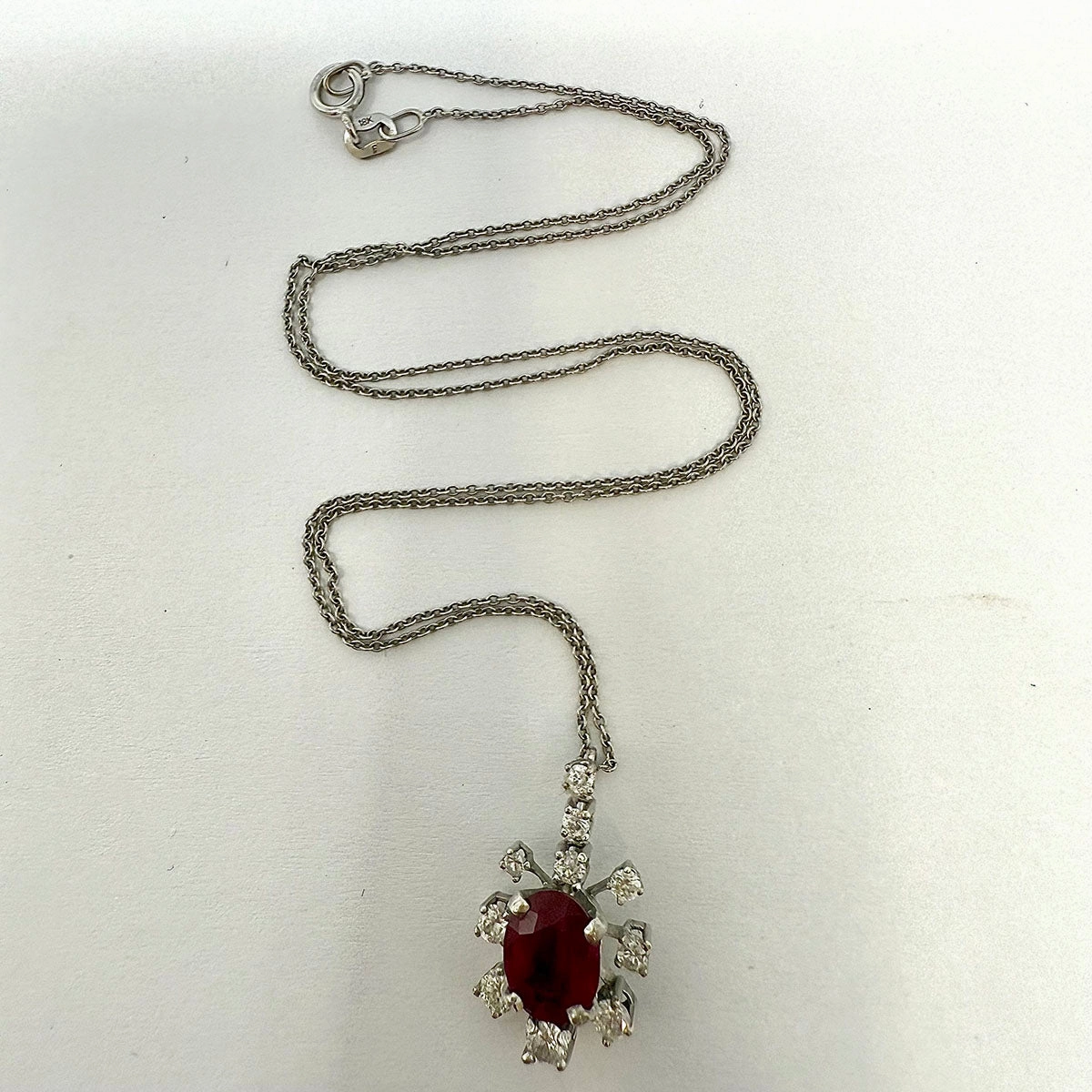 18K White Gold Necklace with Ruby and Diamond Pendant