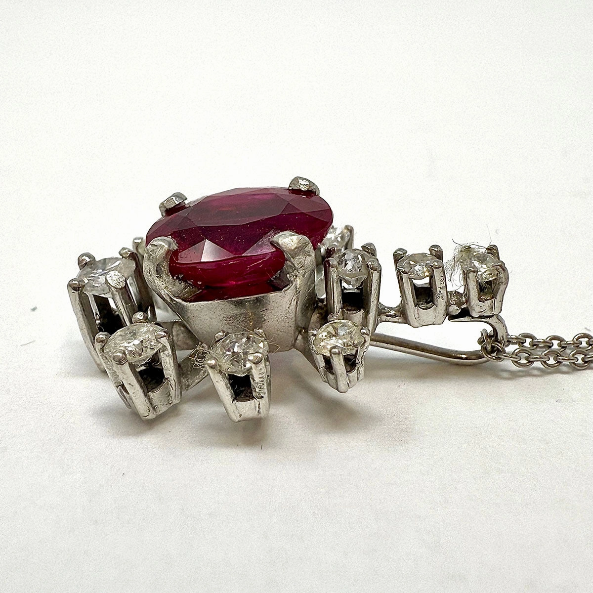 18K White Gold Necklace with Ruby and Diamond Pendant