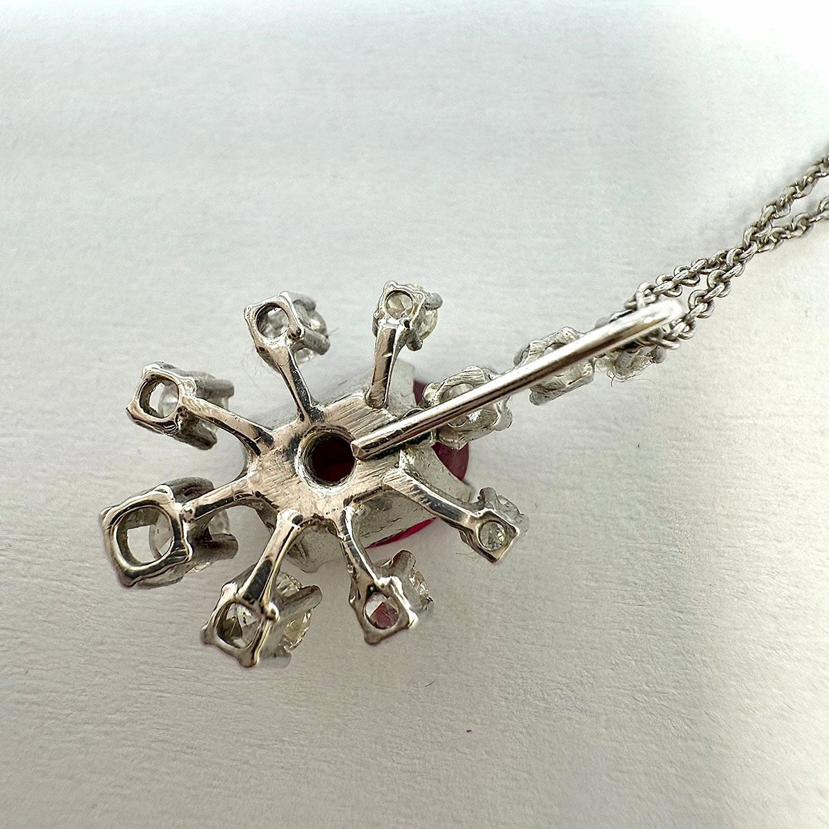 18K White Gold Necklace with Ruby and Diamond Pendant