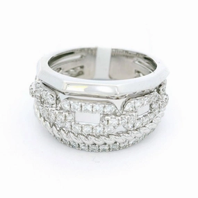 18K White Gold Wide Band Natural Diamonds Ring