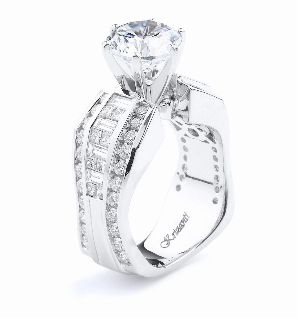 18K White Gold Wide Band Round Diamond Engagement Ring