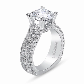 18K White Gold Wide Band Round Diamond Engagement Ring