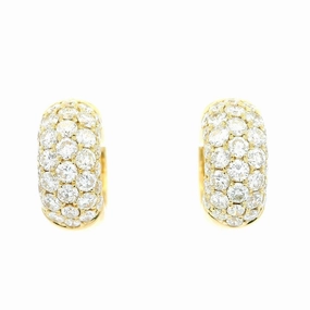 18K Yellow Gold 15Mm Pav Round Huggie Natural Diamonds Hoop Earrings