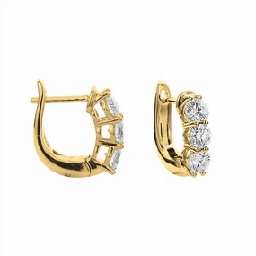18K Yellow Gold 15mm Round Huggie Natural Diamonds Hoop Earrings