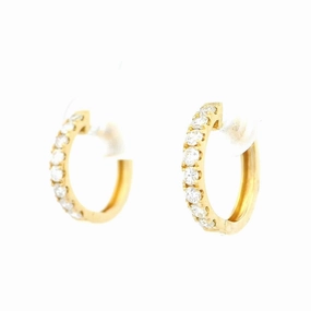 18K Yellow Gold 15mm Round Huggie Natural Diamonds Hoop Earrings