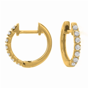 18K Yellow Gold 15mm Round Huggie Natural Diamonds Hoop Earrings