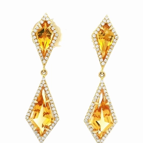 18K Yellow Gold Citrine And Diamond Dangle Earrings