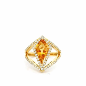 18K Yellow Gold Citrine And Diamond Halo Ring