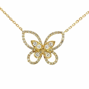 18K Yellow Gold Diamond Butterfly Necklace