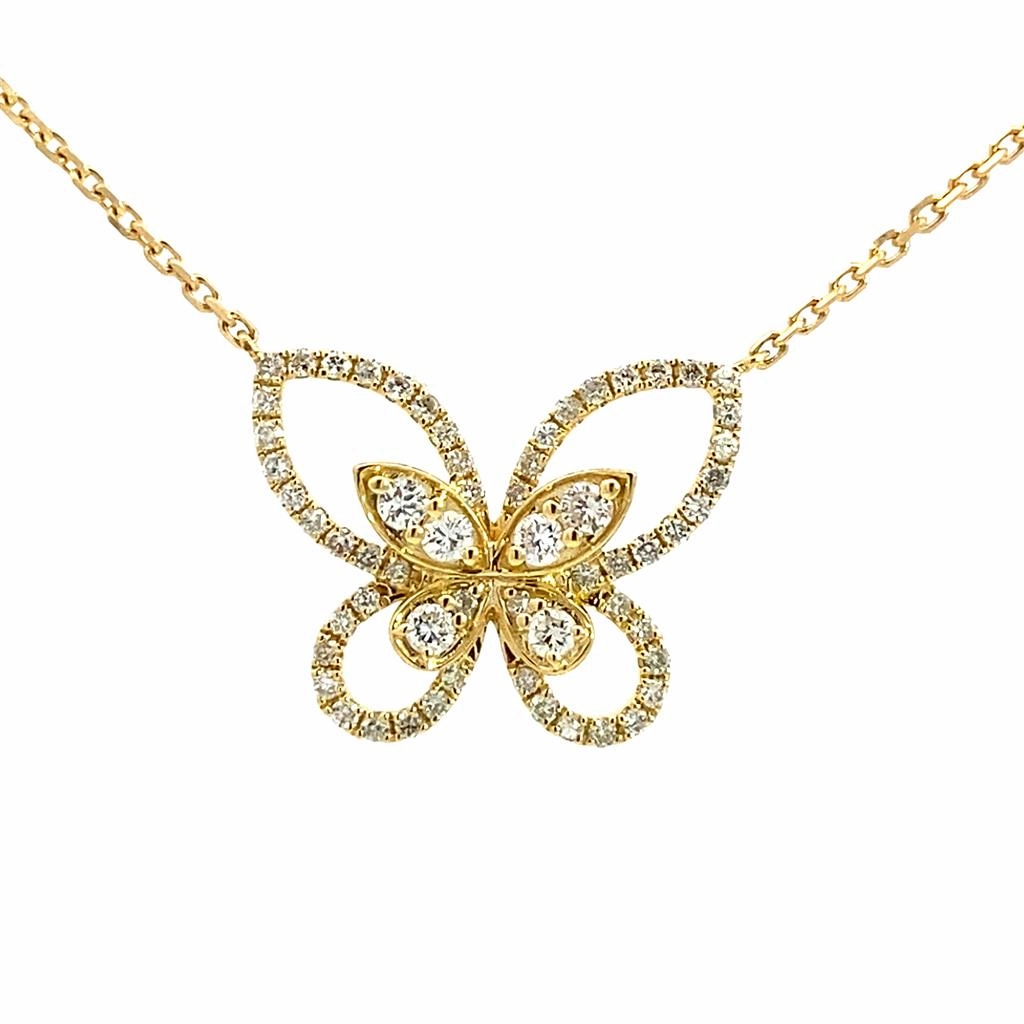 18K Yellow Gold Diamond Butterfly Necklace
