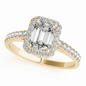 18K Yellow Gold Emerald Halo Engagement Ring