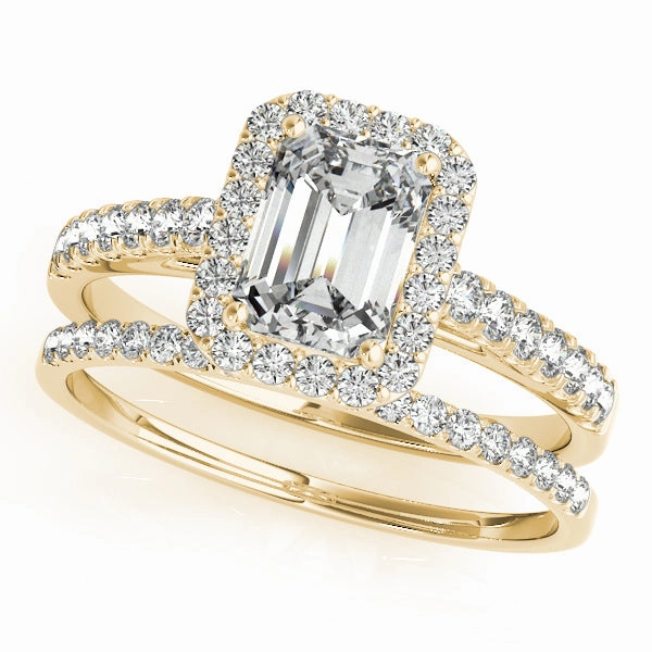 18K Yellow Gold Emerald Halo Engagement Ring