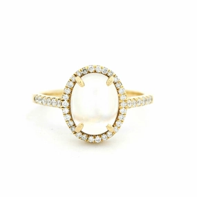 18K Yellow Gold Oval Moonstone Halo Ring