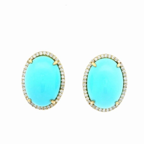 18K Yellow Gold Turquoise And Diamond Halo Earrings
