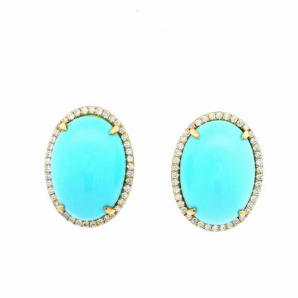 18K Yellow Gold Turquoise And Diamond Halo Earrings