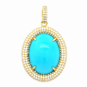 18K Yellow Gold Turquoise Halo Pendant