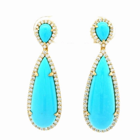 18K Yellow Gold Turquoises Dangle Earrings