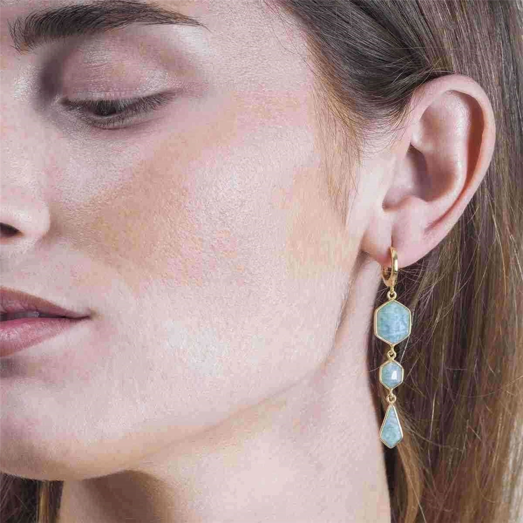 18K Yellow Gold Vermeil Amazonite Dangle Earrings
