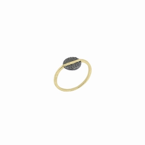 18K Yellow Gold Vermeil Black Ruthenium Textured Circle Rin