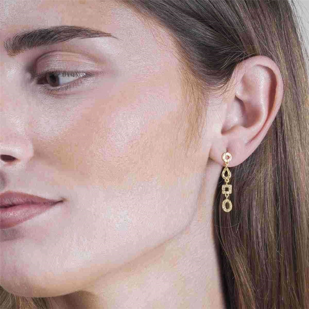 18K Yellow Gold Vermeil Geometric Dangle Earrings
