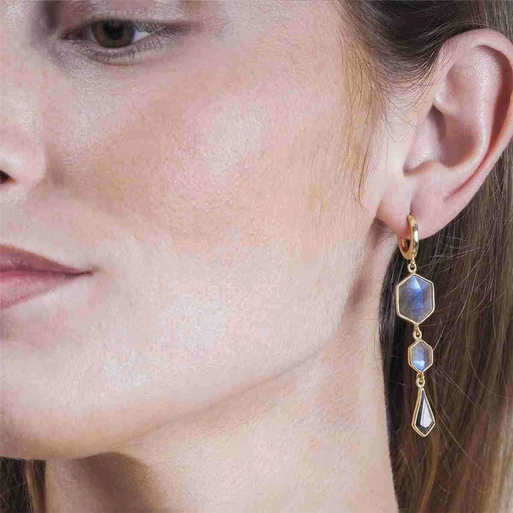 18K Yellow Gold Vermeil Geometric Labradorite Dangle Earrings