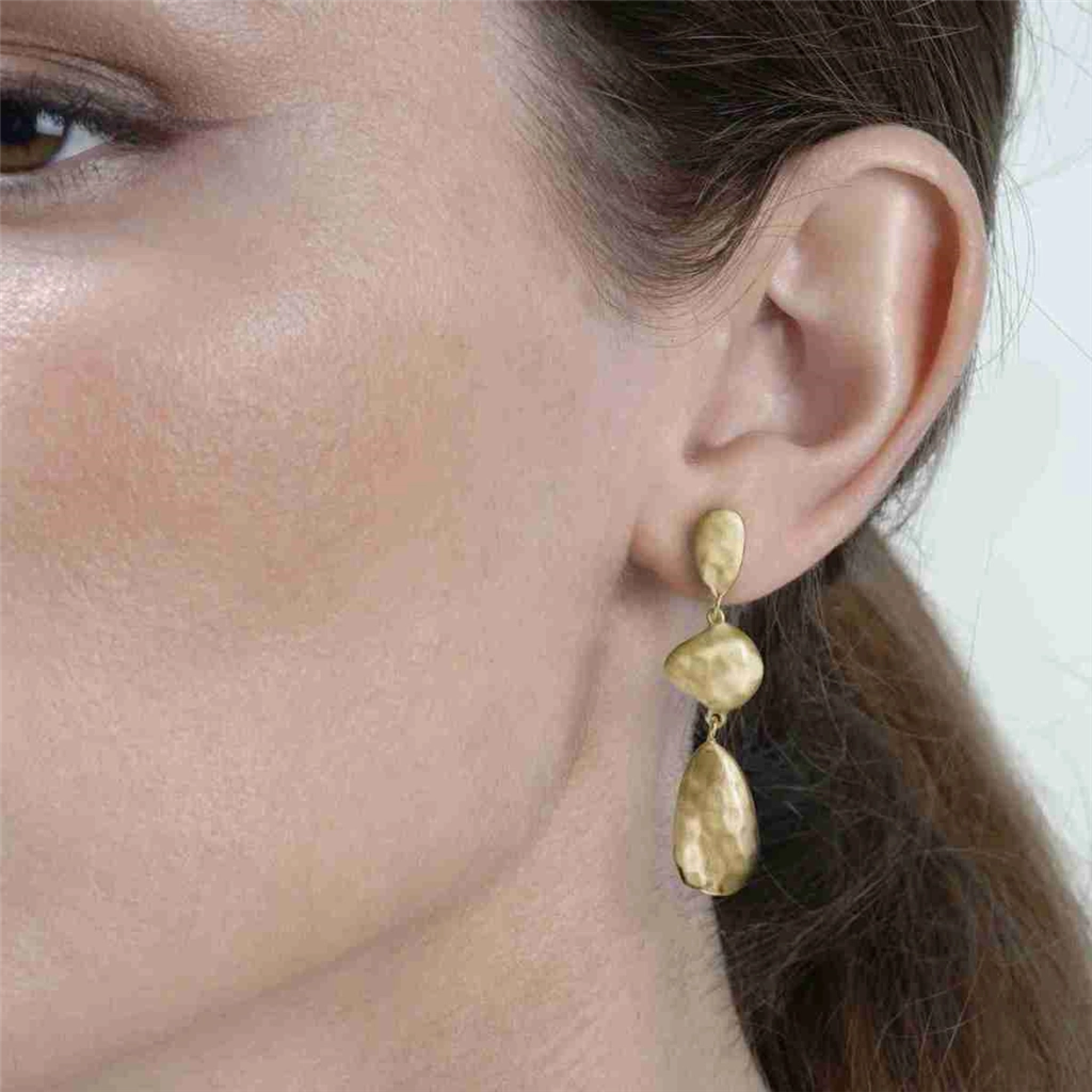 18K Yellow Gold Vermeil Hammered Dangle Earrings