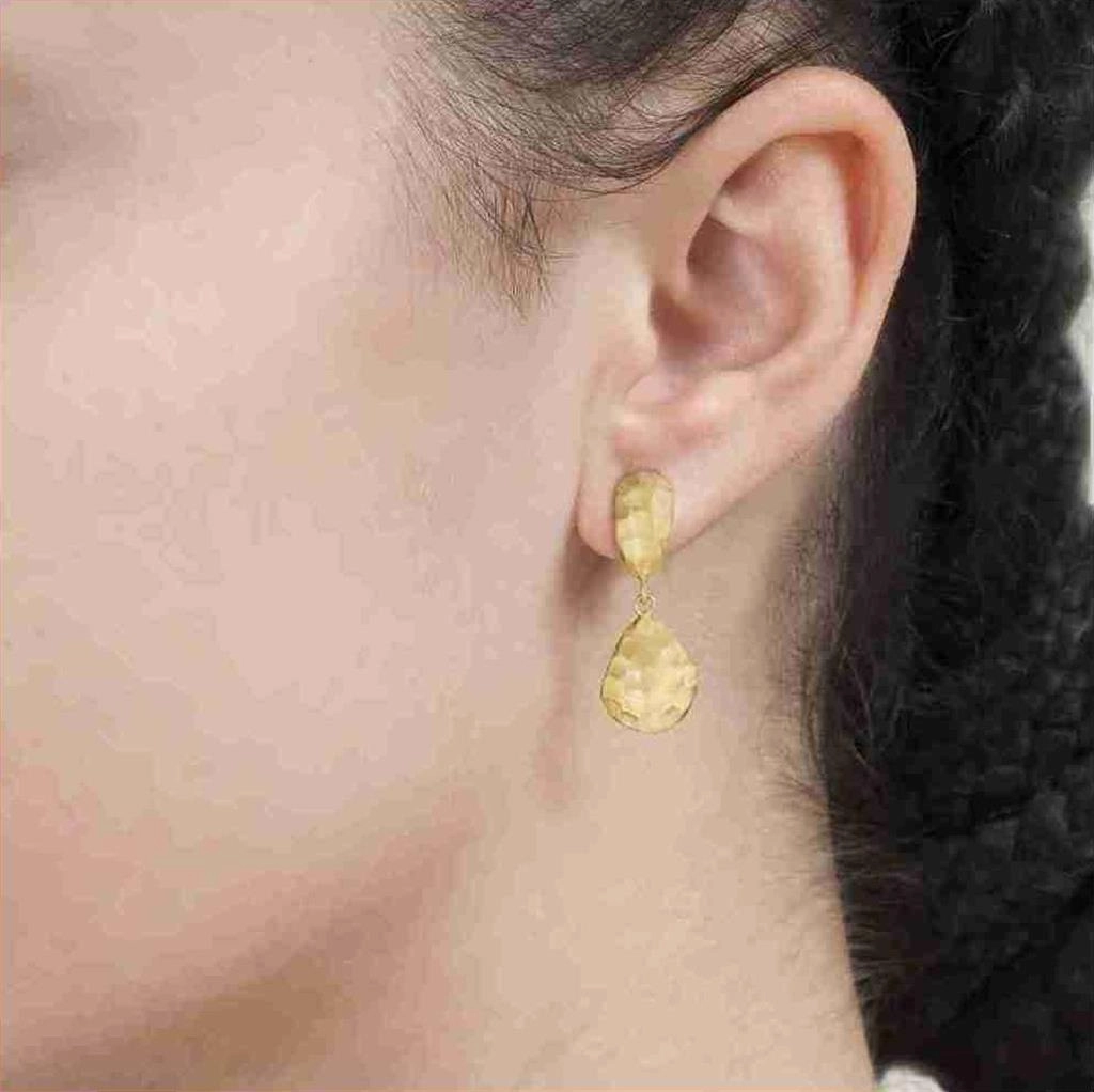 18K Yellow Gold Vermeil Hammered Dangle Earrings