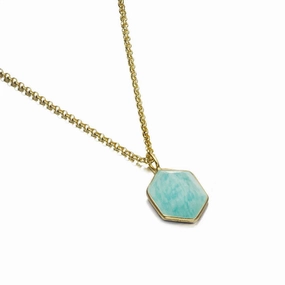 18K Yellow Gold Vermeil Hexagon Amazonite Pendant
