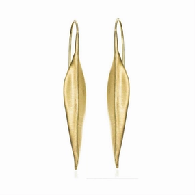 18K Yellow Gold Vermeil Leaf Motif Drop Earrings