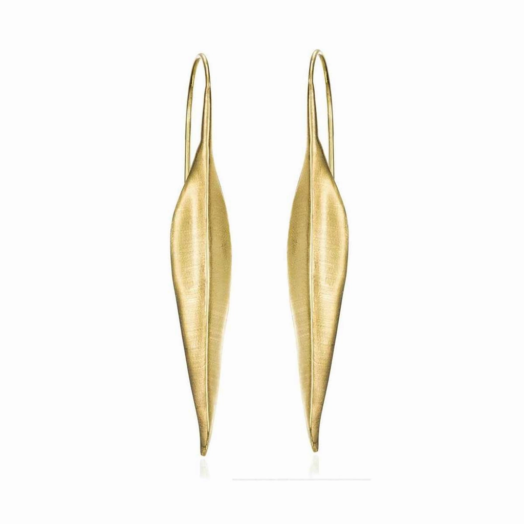 18K Yellow Gold Vermeil Leaf Motif Drop Earrings
