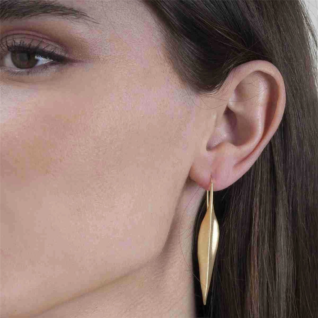 18K Yellow Gold Vermeil Leaf Motif Drop Earrings