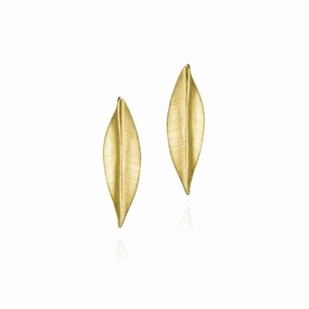 18K Yellow Gold Vermeil Leaf Motif Drop Earrings
