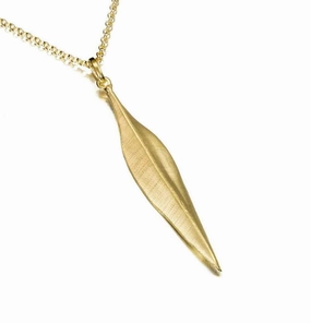 18K Yellow Gold Vermeil Leaf Motif Drop Pendant