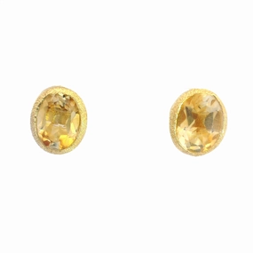 18K Yellow Gold Vermeil Oval Citrine Stud Earrings