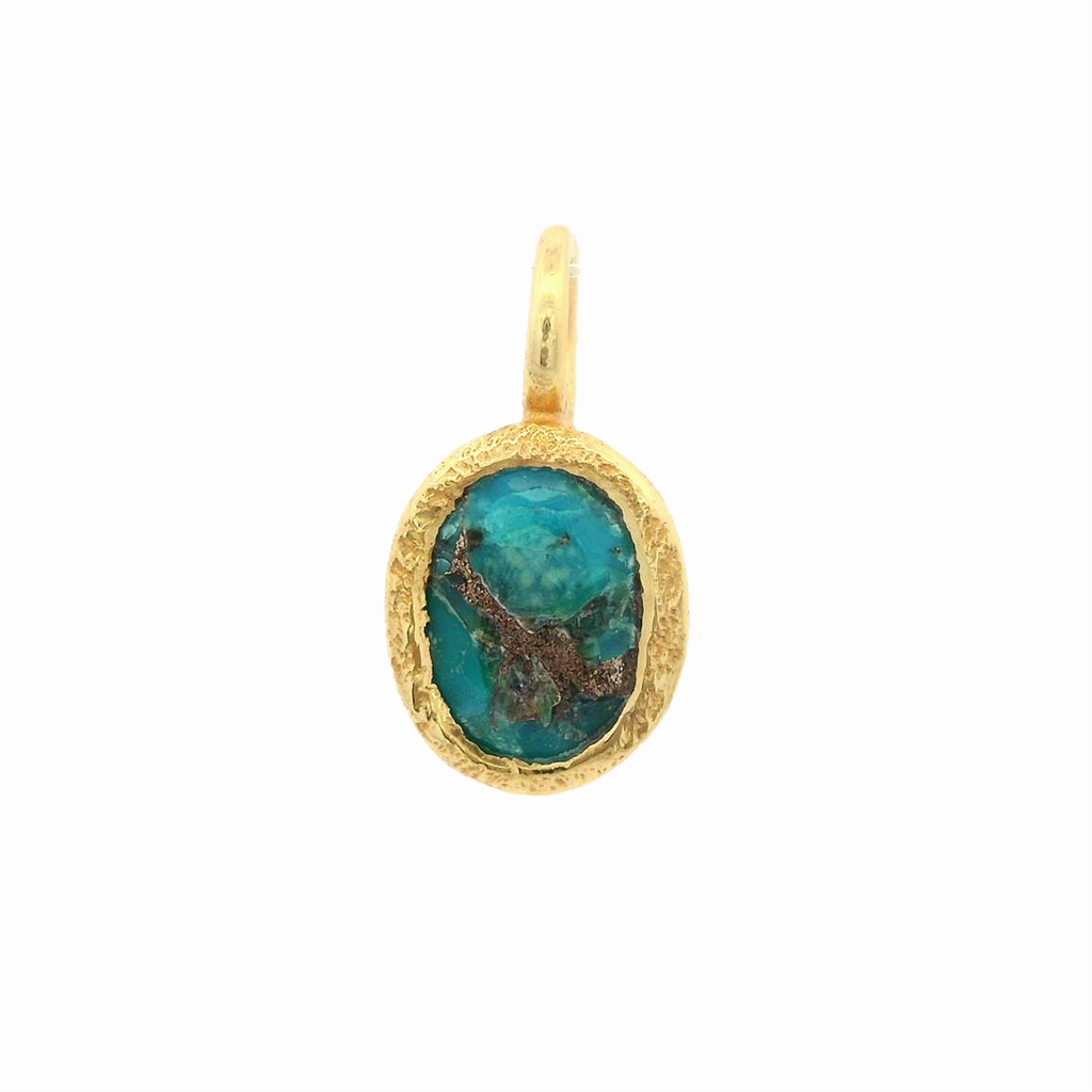18K Yellow Gold Vermeil Oval Turquoise Pendant