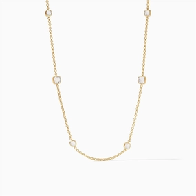 24K Yellow Gold Overlay 'Aquitaine' Station Necklace Length With Clear Crystals
